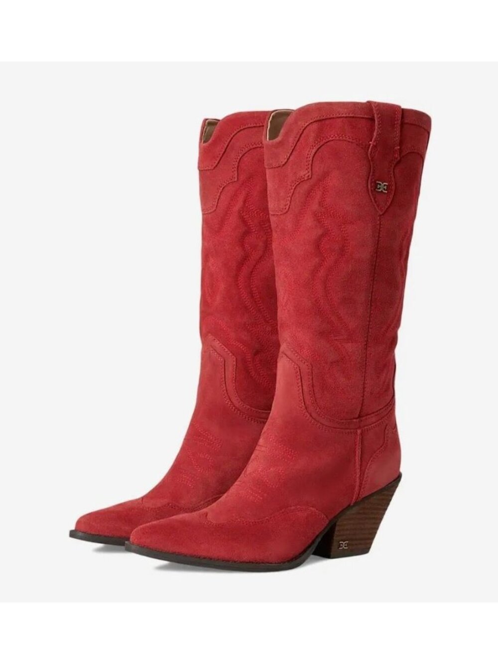 Sam Edelman James Pointed Toe Western Boots Red Suede Size 6.5 $200 [jb]